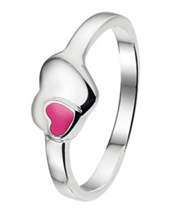 ZILVEREN RING, HARTJE MET ROZE HARTJE MT47 - 75021 - 1020467-MT47