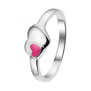 ZILVEREN RING, HARTJE MET ROZE HARTJE MT49 - 70496 - 1020468-MT49