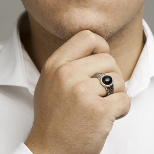 ZILVEREN RING OXI GEVLOCHTEN MET OVALE ONYX MT64 - 80496 - 1101611-MT64