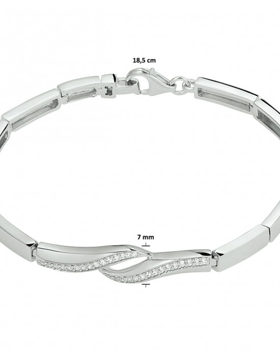 ZILVEREN ARMBAND MODEL CHOKER METSLAG(7MM)  EN ZIRKONIAS 7MM 18.5CM (Ook als set leverbaar) - 83225 - 1328184