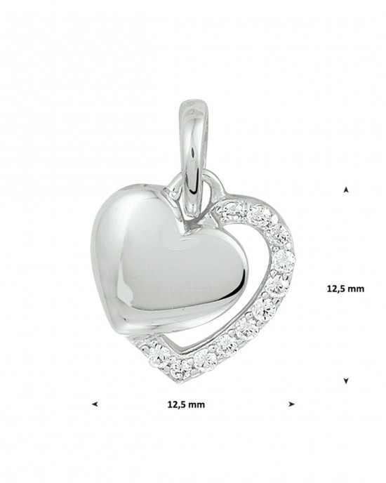 ZILVEREN HANGER DUBBEL HART EEN MET ZIRKONIA'S 11.5X11MM - 82547 - 1329162