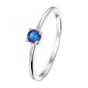 ZILVEREN RING MET BLAUWE SYNTHETISCHE SAFFIER IN CHATONZETTING MT56 - 78842 - 1333419-MT56