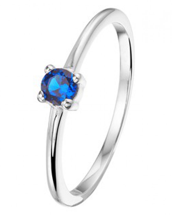 ZILVEREN RING MET BLAUWE SYNTHETISCHE SAFFIER IN CHATONZETTING MT56 - 78842 - 1333419-MT56