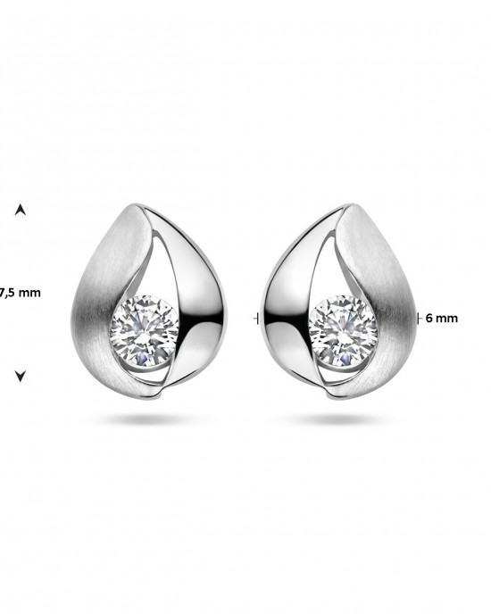 ZILVEREN OORSTEKERS DRUPPEL MET 4MM ZIRKONIA, MAT/GLANS AFGEWERKT 6X7.5MM (Ook als set leverbaar) - 82644 - 1336991