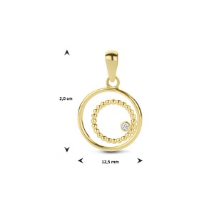 GOUDEN HANGER CIRKELS VAN ROND EN PARELDRAAD MET ZIRCONIA IN ZETKAST 12.5X20MM - 80711 - 4023420