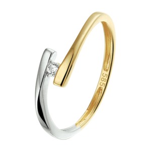 GOUDEN RING BI-COLOR MET SLAG EN ZIRCONIA MT55 - 82671 - 4205594-MT55