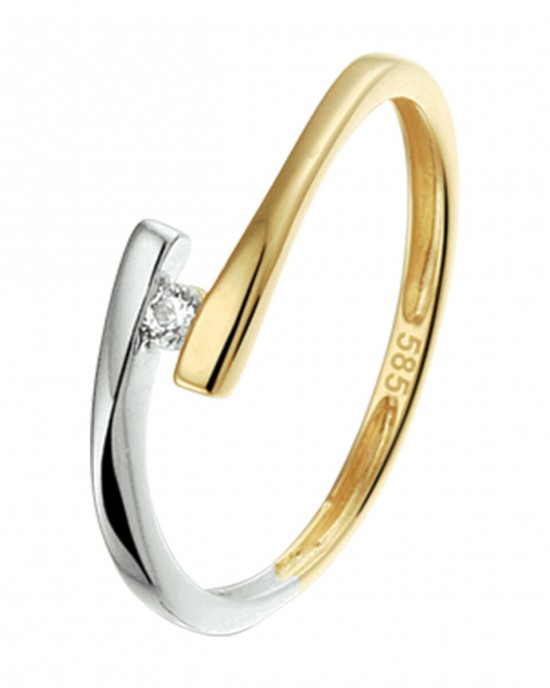 GOUDEN RING BI-COLOR MET SLAG EN ZIRCONIA MT55 - 82671 - 4205594-MT55