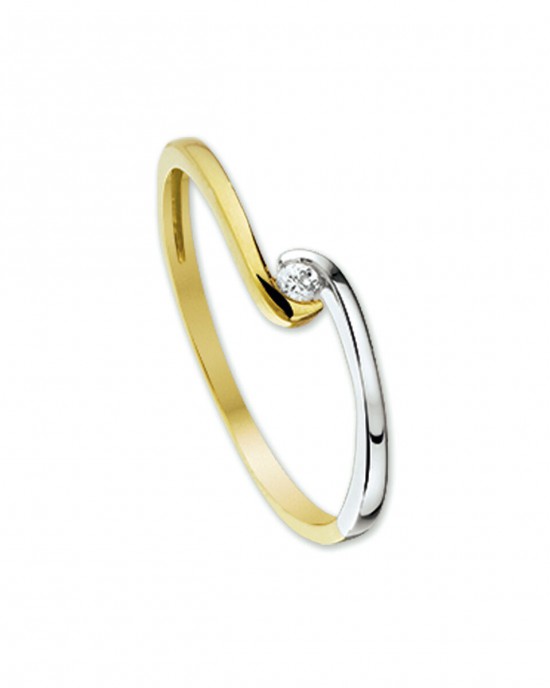 GOUDEN RING BI-COLOR MET RONDE SLAG EN ZIRCONIA MT55 - 81725 - 4205600-MT55