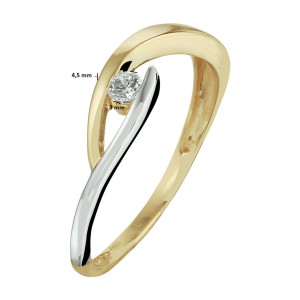 GOUDEN RING BICOLOR DUBBELE BAAN MET INGESPANNEN 3MM CZ 4.5MM MT56 (Ook als set leverbaar) - 83112 - 4208585-MT56