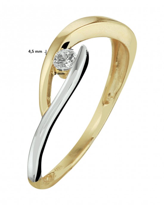 GOUDEN RING BICOLOR DUBBELE BAAN MET INGESPANNEN 3MM CZ 4.5MM MT56 (Ook als set leverbaar) - 83112 - 4208585-MT56