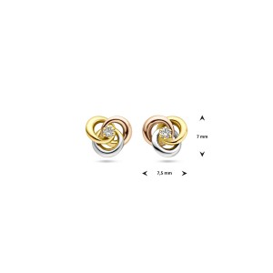 GOUDEN OORSTEKERS TRICOLOR KNOOP MET ZIRCONIA 7X7.5MM - 83282 - 4300613