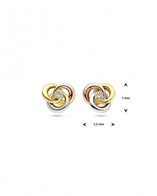 GOUDEN OORSTEKERS TRICOLOR KNOOP MET ZIRCONIA 7X7.5MM - 83282 - 4300613