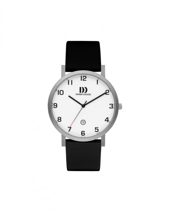 DANISH DESIGN HORLOGE "RHONE" TITANIUM MET ZWART LEREN BAND, INDEX MET CIJFERS EN DATUM 30M - 73256 - IQ12Q1107