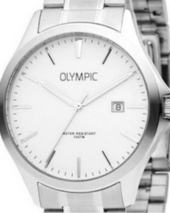 OLYMPIC HORLOGE "ROBIN" STALEN BAND EN KAST, WITTE PLAAT MET DATUM 100M - 81099 - OL72HSS244