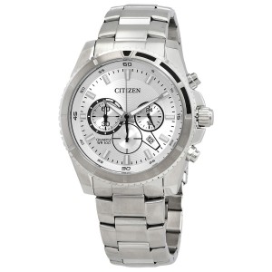 CITIZEN HORLOGE, STALEN BAND EN KAST MET WITTE CHRONO PLAAT MET DATUM 100M - 82248 - AN8200-50A