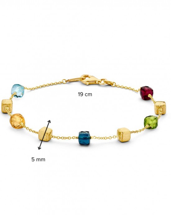 GOUDEN ARMBAND MET VIERKANT GESLEPEN EDELSTENEN 19CM (Topaas, citrien, peridot, granaat en london blue topaas) - 83063 - AW137409