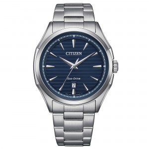 CITIZEN HORLOGE, SPORT, ECO DRIVE, STALEN BAND EN KAST MET BLAUWE PLAAT EN DATUM 100M - 81609 - AW1750-85L