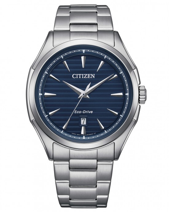 CITIZEN HORLOGE, SPORT, ECO DRIVE, STALEN BAND EN KAST MET BLAUWE PLAAT EN DATUM 100M - 81609 - AW1750-85L