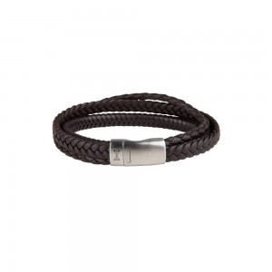 AZE JEWELS LEREN ARMBAND 3 GEVLOCHTEN BRUIN LEREN STRENGEN MET STALEN SLUITING 19.5CM - 83283 - AZ-BL002-B-195