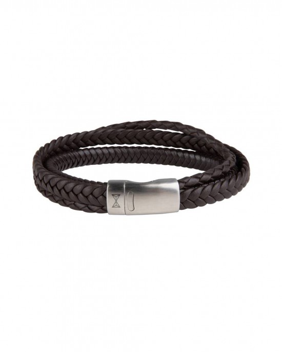 AZE JEWELS LEREN ARMBAND 3 GEVLOCHTEN BRUIN LEREN STRENGEN MET STALEN SLUITING 19.5CM - 83283 - AZ-BL002-B-195