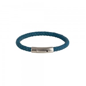 AZE JEWELS LEREN ARMBAND GEVLOCHTEN BLAUW LEREN STRENG MET STALEN SLUITING 21CM - 82864 - AZ-BL004-E-210