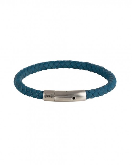 AZE JEWELS LEREN ARMBAND GEVLOCHTEN BLAUW LEREN STRENG MET STALEN SLUITING 21CM - 82864 - AZ-BL004-E-210