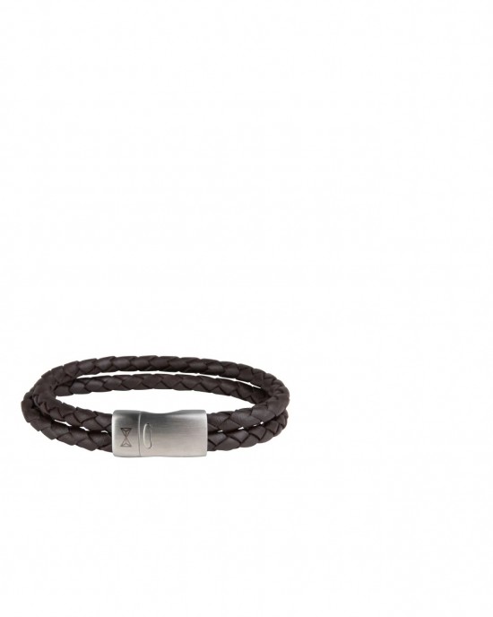 AZE JEWELS LEREN ARMBAND 2 STRENGEN GEVLOCHTEN BRUIN LEER MET STALEN SLUITING 21CM - 82866 - AZ-BL006-B-210