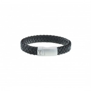 AZE JEWELS LEREN ARMBAND GEVLOCHTEN ZWART LEER MET STALEN SLUITING 19.5CM - 81900 - AZ-BL008-A-195