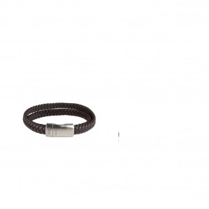 AZE JEWELS LEREN ARMBAND GEVLOCHTEN BRUIN LEER MET STALEN SLUITING 21CM - 82867 - AZ-BL008-B-210