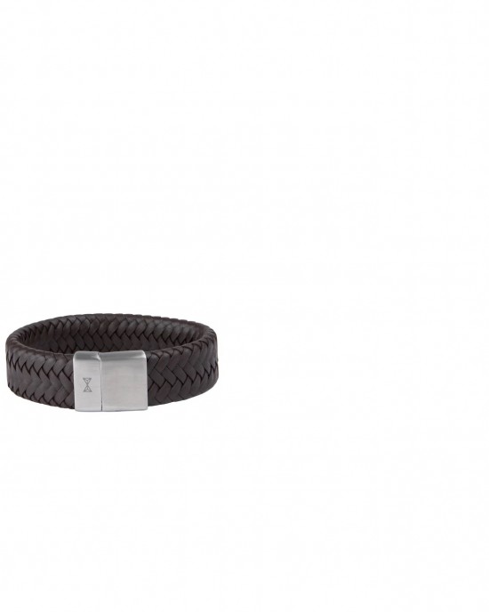 AZE JEWELS LEREN ARMBAND GEVLOCHTEN BRUIN LEER MET STALEN SLUITING 22.5CM - 82870 - AZ-BL012-B-225