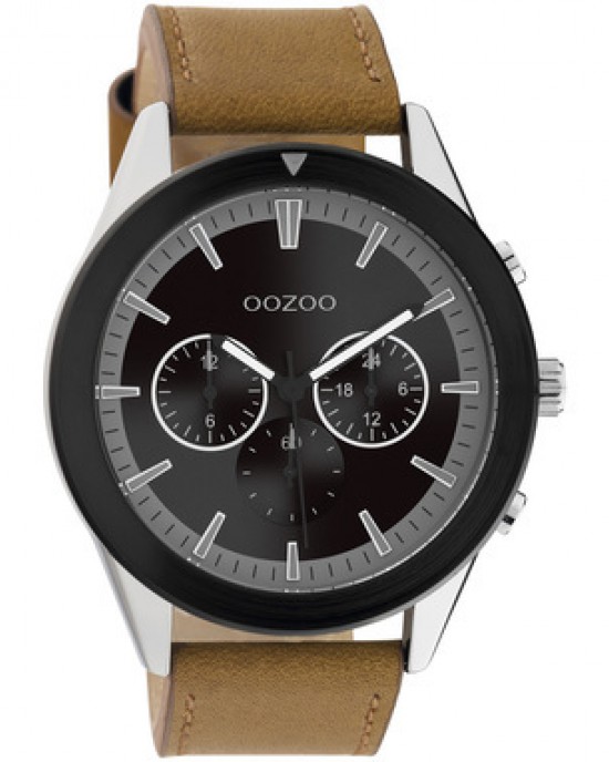 OOZOO HORLOGE ZWARTE KAST EN BRUIN LEREN BAND 30M - 82526 - C10801