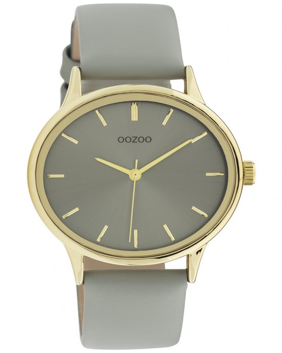 OOZOO HORLOGE, DOUBLE KAST GRIJS LEREN BAND 30M - 82522 - C11050