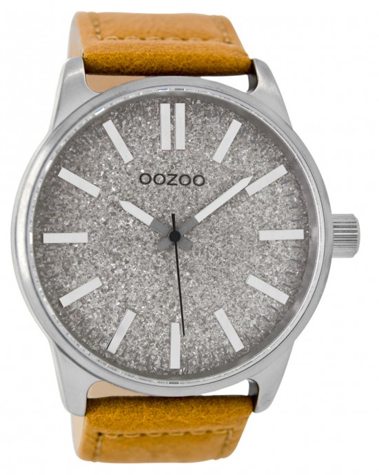 OOZOO HORLOGE, GRIJZE KAST BRUIN LEREN BAND 30M - 82523 - C9061