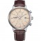 CITIZEN HORLOGE, CHRONO, ECO DRIVE, ZWART LEREN BAND EN STALEN KAST MET BEIGE CHRONO PLAAT EN DATUM 50M - 81610 - CA7061-26X