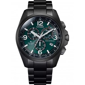 CITIZEN HORLOGE, ECO DRIVE, RADIO CONTROLED, ZWART STALEN BAND EN KAST, ZWARTE PLAAT MET ZWARTE CHRONOS EN DATUM MET SAFFIERGLAS 200M - 83313 - CB5925-82X