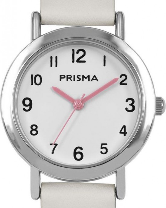 PRISMA HORLOGE "VERA" WIT LEREN BAND WITTE PLAAT MET CIJFERS 30M - 81471 - CW.358