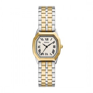 FOSSIL HORLOGE "HARLOW" BICOLOR STALEN BAND EN KAST, VIERKANTE KAST  30M - 83265 - ES5362