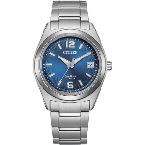 CITIZEN HORLOGE, ECO DRIVE, TITANIUM BAND EN KAST MET BLAUWE PLAAT MET DATUM 50M - 82906 - FE6151-82L