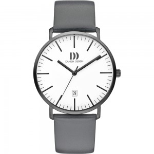 DANISH DESIGN HORLOGE "HUDSON" GRIJS LEREN BAND, GRIJZE  KAST EN WITTE PLAAT MET DATUM 30M - 82973 - IQ12Q1237