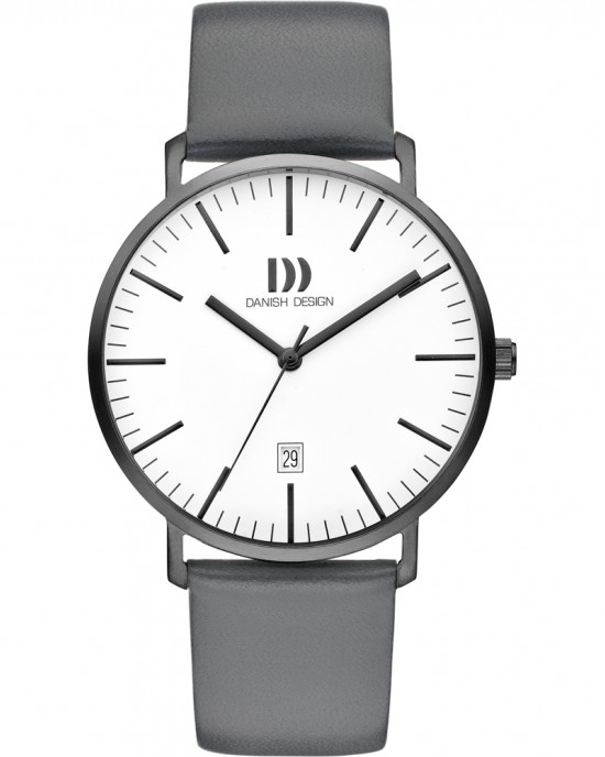 DANISH DESIGN HORLOGE "HUDSON" GRIJS LEREN BAND, GRIJZE  KAST EN WITTE PLAAT MET DATUM 30M - 82973 - IQ12Q1237