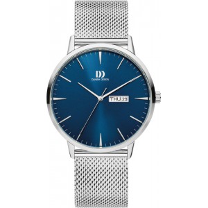 DANISH DESIGN HORLOGE "AKILIA" STALEN MILANEESE BAND EN KAST, BLAUWE PLAAT MET DAG/DATUM AANDUIDING 30M - 82974 - IQ68Q1267