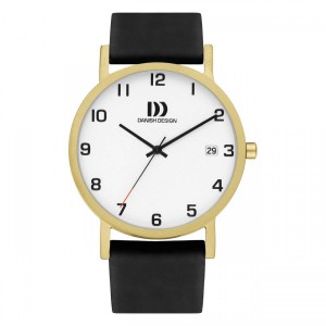 DANISH DESIGN HORLOGE "RHINE" DOUBLE  TITANIUM MET ZWART LEREN BAND, INDEX MET CIJFERS EN DATUM 39MM 30M - 82972 - IQ81Q1273