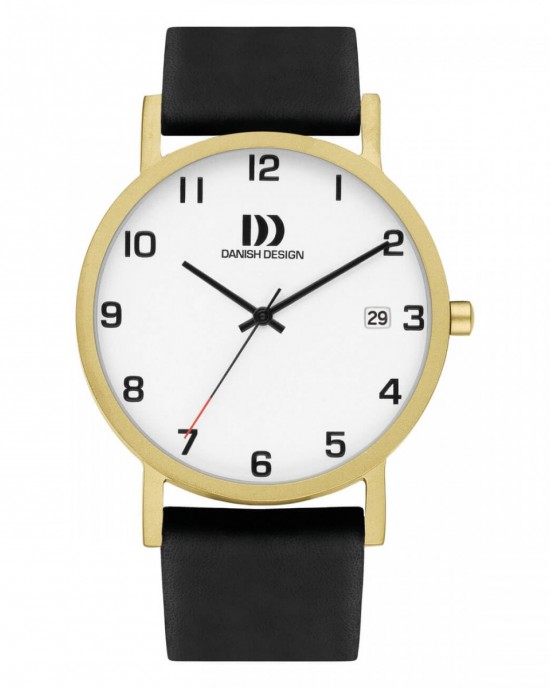 DANISH DESIGN HORLOGE "RHINE" DOUBLE  TITANIUM MET ZWART LEREN BAND, INDEX MET CIJFERS EN DATUM 39MM 30M - 82972 - IQ81Q1273