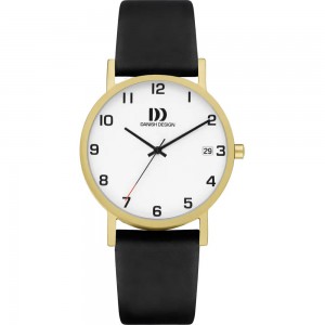 DANISH DESIGN HORLOGE ZWART LEREN BAND, DOUBLE TITANIUM KAST EN WITTE PLAAT MET CIJFERS EN DATUM 35MM 30M - 82349 - IQ81Q199