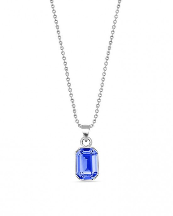 SPARK ZILVEREN COLLIER, ROYAL, MET RECHTHOEKIGE SAPPHIRE CRYSTAL HANGER - 79710 - N26028SA