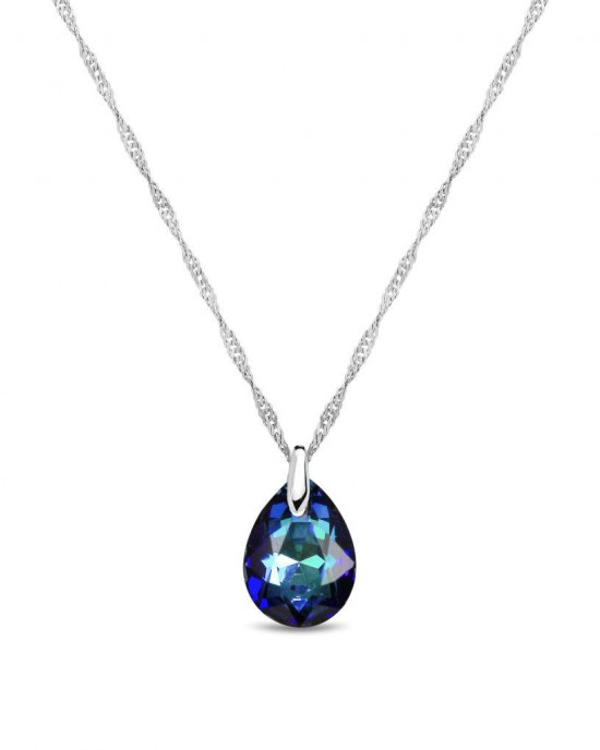 SPARK ZILVEREN COLLIER, PETITE GOUTTE, MET BERMUDA BLUE CRYSTAL HANGER 42+5CM - 83252 - N643311BB