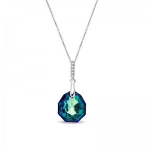 SPARK ZILVEREN COLLIER, CALATHEA, STAAFJE MET ZIRCONIAS EN CRYSTAL HANGER BERMUDA BLUE CRYSTAL 42+5CM - 83253 - NC643616BB