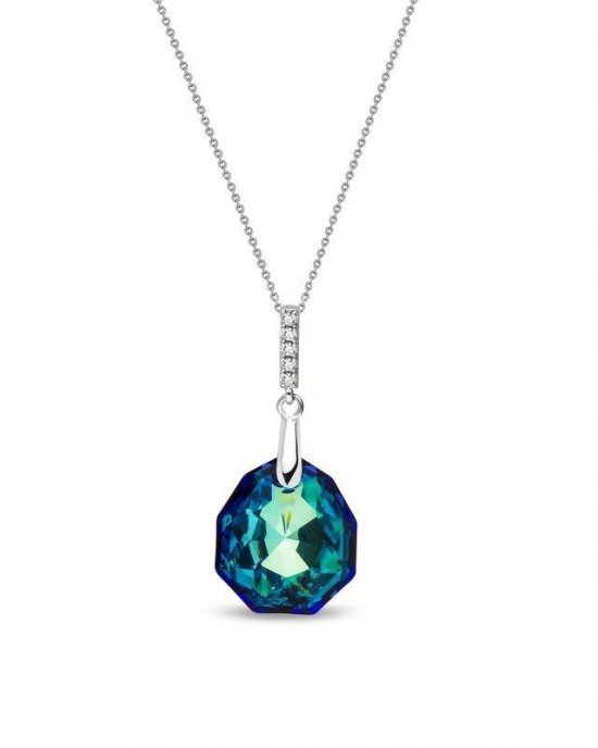 SPARK ZILVEREN COLLIER, CALATHEA, STAAFJE MET ZIRCONIAS EN CRYSTAL HANGER BERMUDA BLUE CRYSTAL 42+5CM - 83253 - NC643616BB