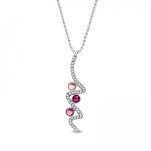 SPARK ZILVEREN COLLIER, ZIG ZAG,  MET CRYSTAL HANGER VINTAGE ROSE, FUCHSIA EN ROSE CRYSTAL 42+5CM - 83254 - NCS2088VRF