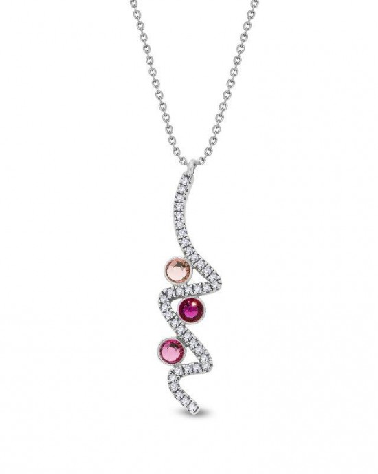 SPARK ZILVEREN COLLIER, ZIG ZAG,  MET CRYSTAL HANGER VINTAGE ROSE, FUCHSIA EN ROSE CRYSTAL 42+5CM - 83254 - NCS2088VRF